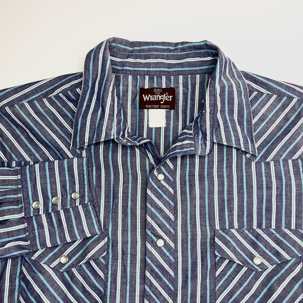 Vintage Wrangler Pearl Snap Shirt Mens XXL Long Sleeve Chambray Striped Western